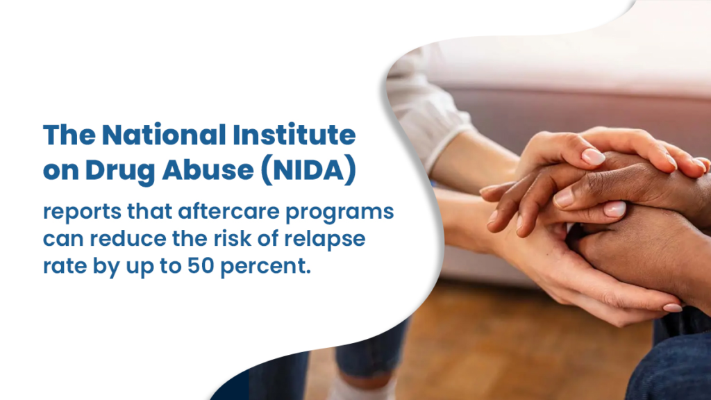 The National Institute on Drug Abuse (NIDA) reports that rehab aftercare programs can reduce the risk of relapse rate by up to 50 percent.