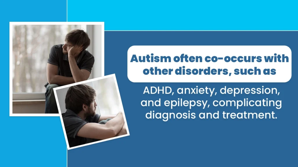 Autism often co-occurs with other disorders, such as ADHD, anxiety, depression, and epilepsy, complicating diagnosis and treatment.